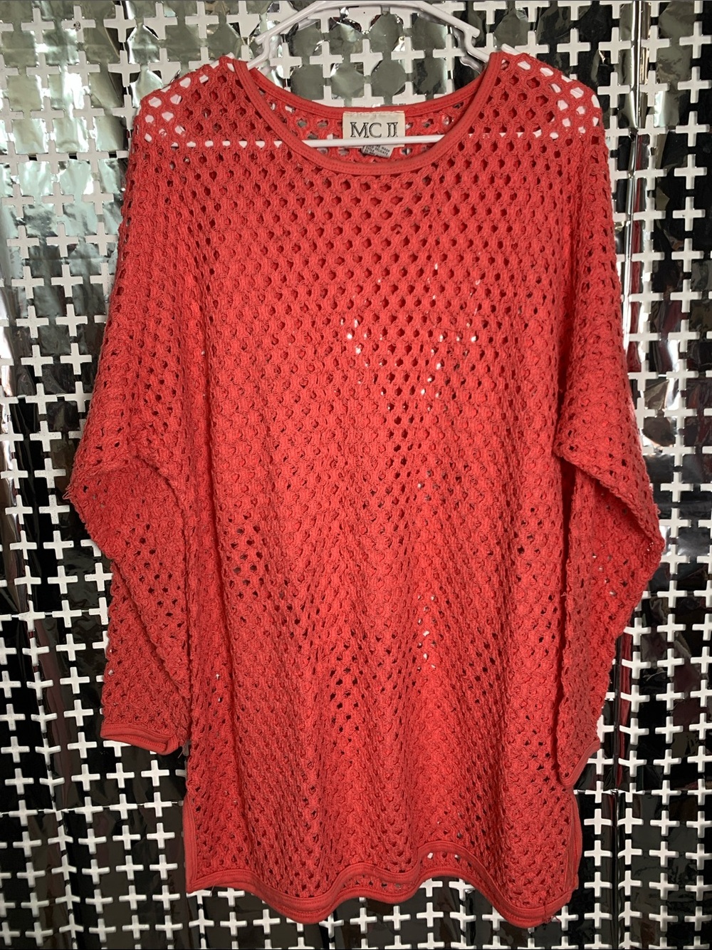 MC II Coral Open-Knit Crewneck Sweater